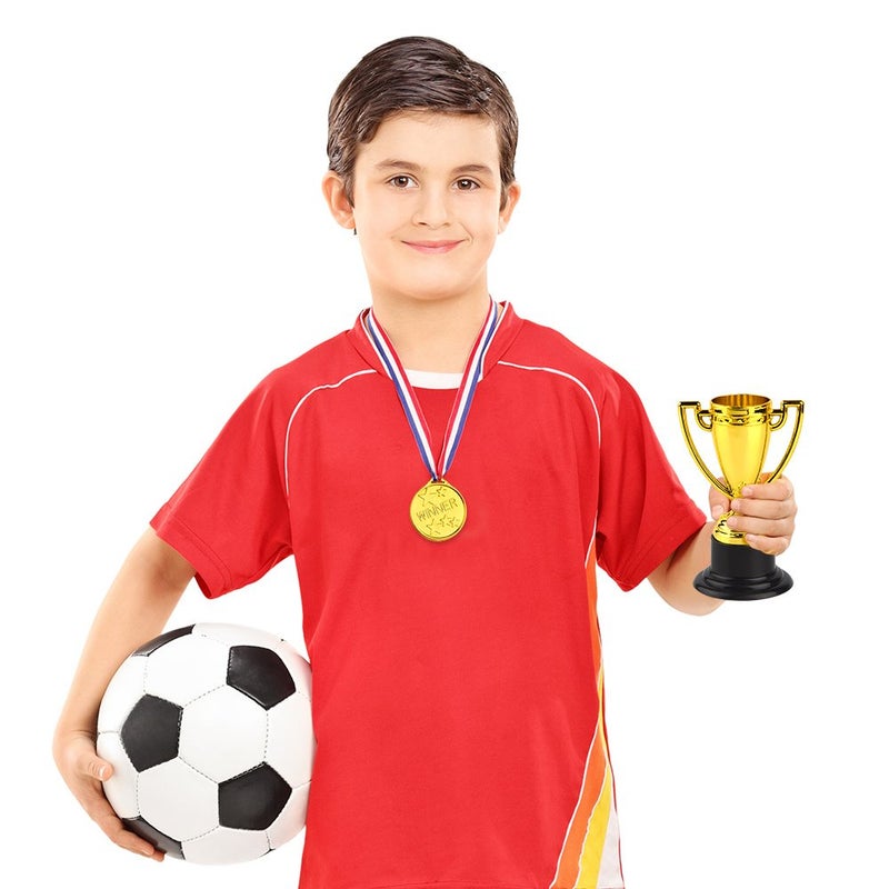 FEPITO 30 Pcs Trophies Medals Set 10Pcs Gold Plastic Trophy Cup and 20Pcs Winner Medals for Kid Party Sports Awards - Image 4